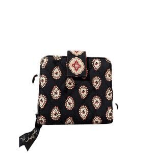 Vera Bradley CLASSIC BLACK Mini Zip Wallet Bifold Snap Close Change Purse